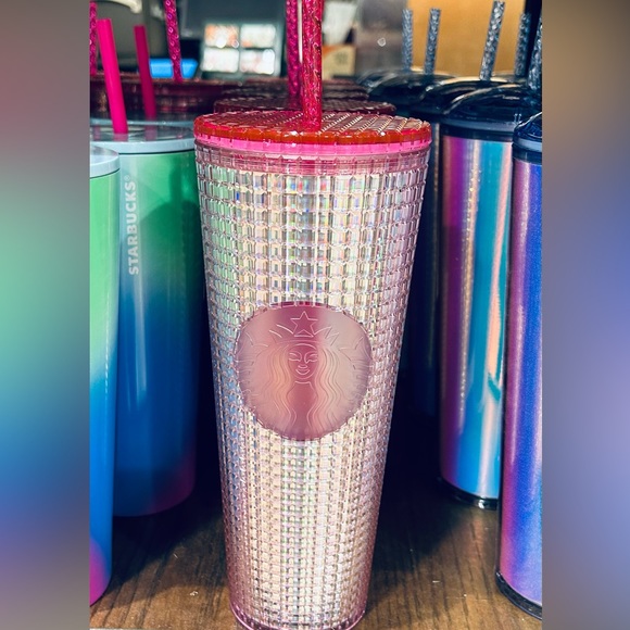 Starbucks Tim Singleton Pride Pink Iridescent Studded Grid Cup Tumbler 24oz 2023 - Picture 6 of 11